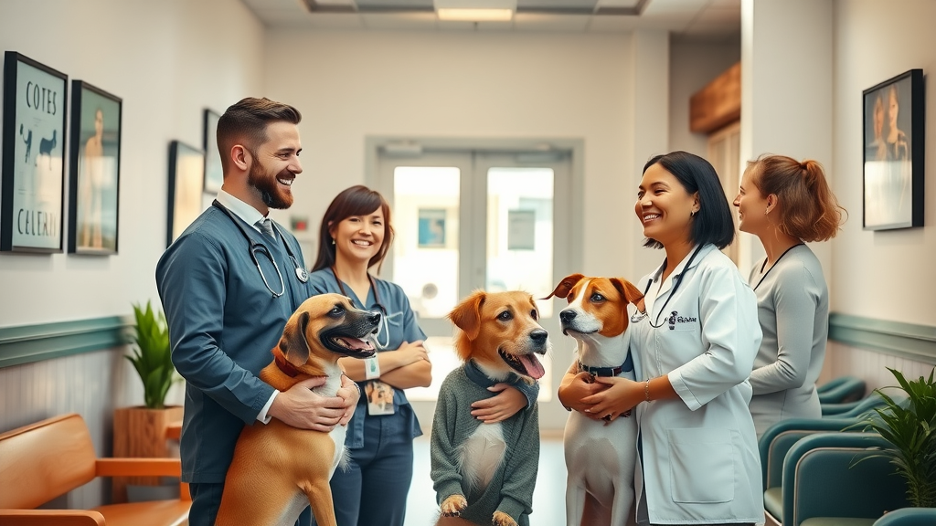 Trustworthy full-service veterinary hospital staff welcoming pet owners in Austin clinic.