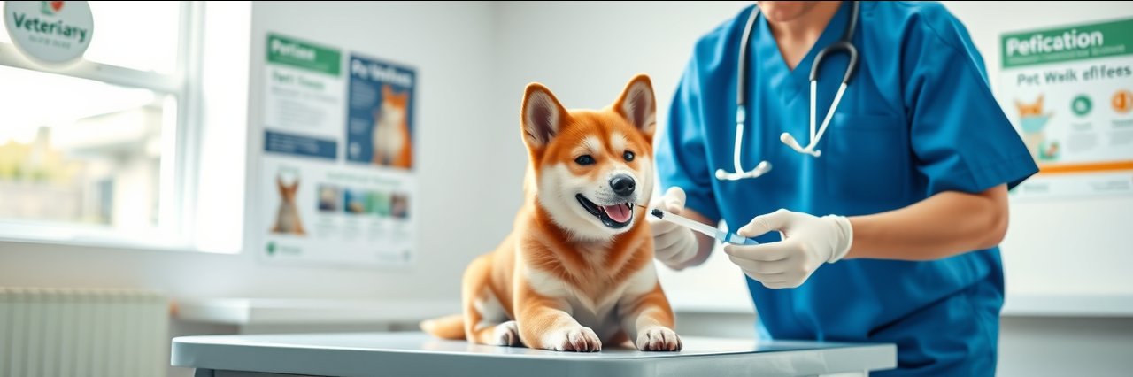 Vet giving puppy a vaccination in a clinic for pet wellness and vaccinations